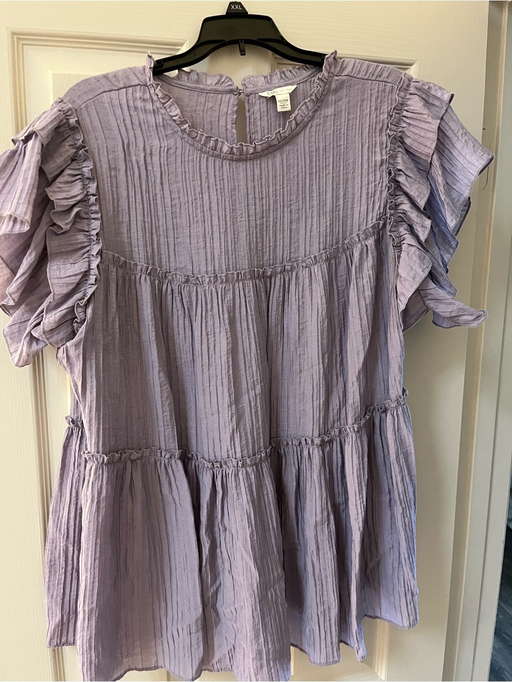 Cato Lavender Ruffle Short Sleeve Tiered Tunic